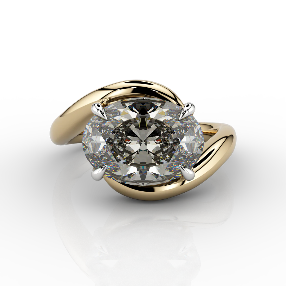 Onda 3.26ct Silver Oval Wave Ring 18ct Yellow Gold & Platinum