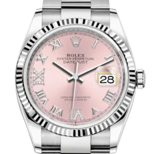 Rolex Datejust 36 Pink Roman VI and IX 24 Diamonds Dial Automatic