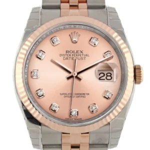 Rolex Datejust 36 Pink diamonds Dial Fluted Steel and 18k Rose Gold Jubilee