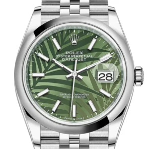 Rolex Datejust 36 Olive Green Palm Motif Dial Jubilee Watch