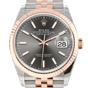 Rolex Datejust 36 Dark Rhodium Dial Fluted Rose Gold Two Tone Jubilee Watch