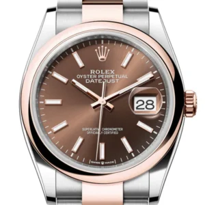 Rolex Datejust 36 Chocolate Dial Dome Rose Gold Two Tone Oyster Watch