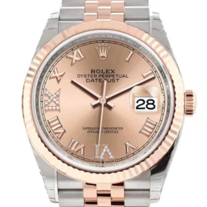 Rolex Datejust 36 Rose Set with Diamonds Dial Fluted Rose Gold Two Tone Jubilee Watch 126231 NP