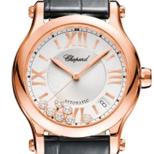Chopard Happy Sport 36mm Silver Guilloche Dial 18k Rose Gold and Diamonds Ladies Watch 274808-5001